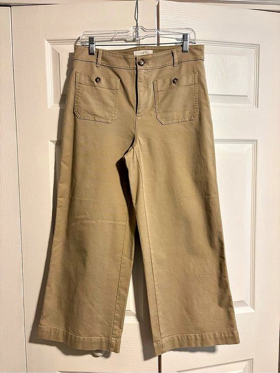 LOFT Pants - LOFT The Palmer Wide Leg Pants Curvy Size 6 Khaki Tan Twill Pants